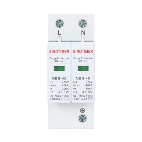 Descarcator de supratensiune AC SINOTIMER OBS-40, Tip 2, 275V, 40kA, 2 poli (L+N)
